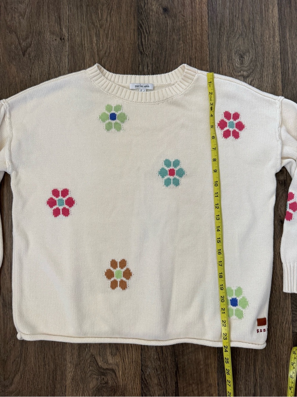 Peace Love World Women's Ivory Cotton Knit Floral Crewneck Pullover Sweater L - Picture 4 of 8